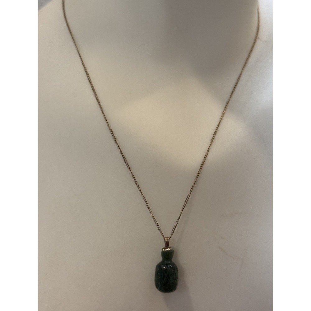 VTG 1/20 12K GF Gold Filled Green Jadeite Jade Gourd Hulu Pendant Necklace 18"